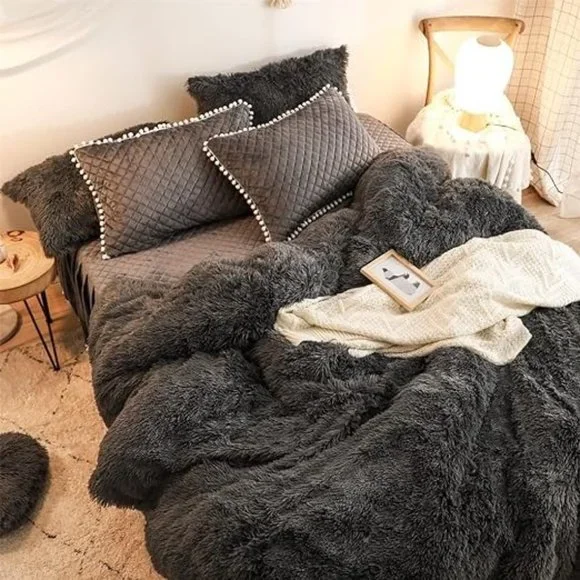 Luxury Fluffy Shaggy Duvet Cover,Cute Faux Fur Comforter Set (1 F